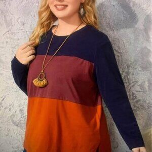 Ladies Size 2X  Colorblock design Long sleeve shirt